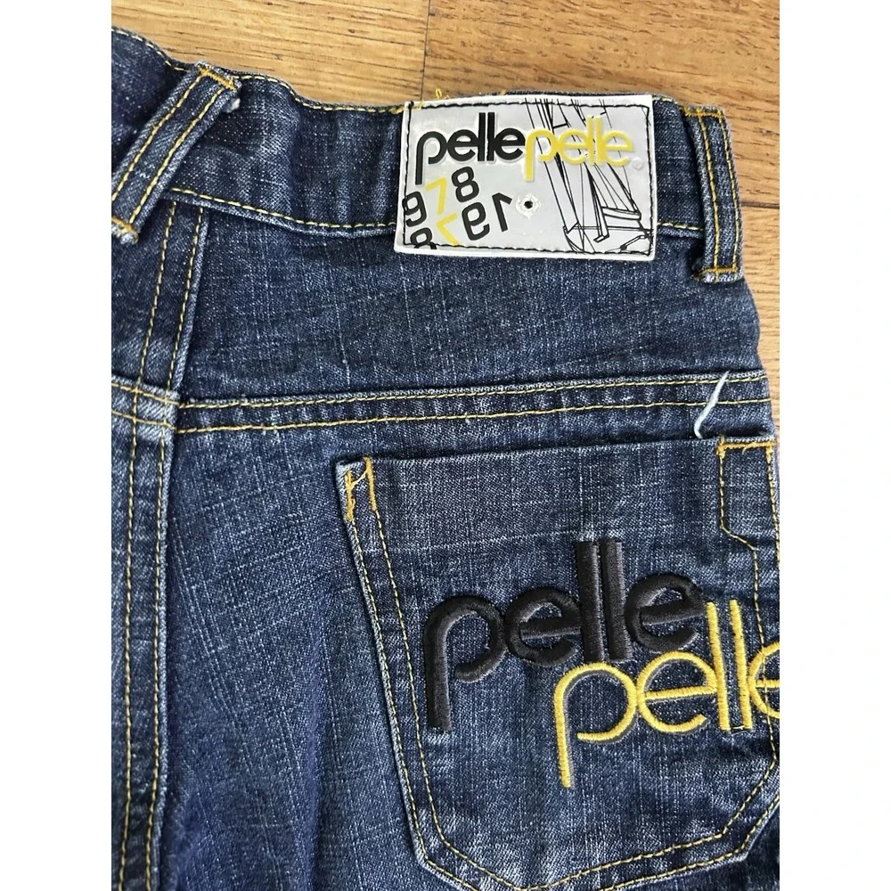 Pelle Pelle Denim Kids Size 4 Shorts Blue Yellow Embellished Pockets Jeans